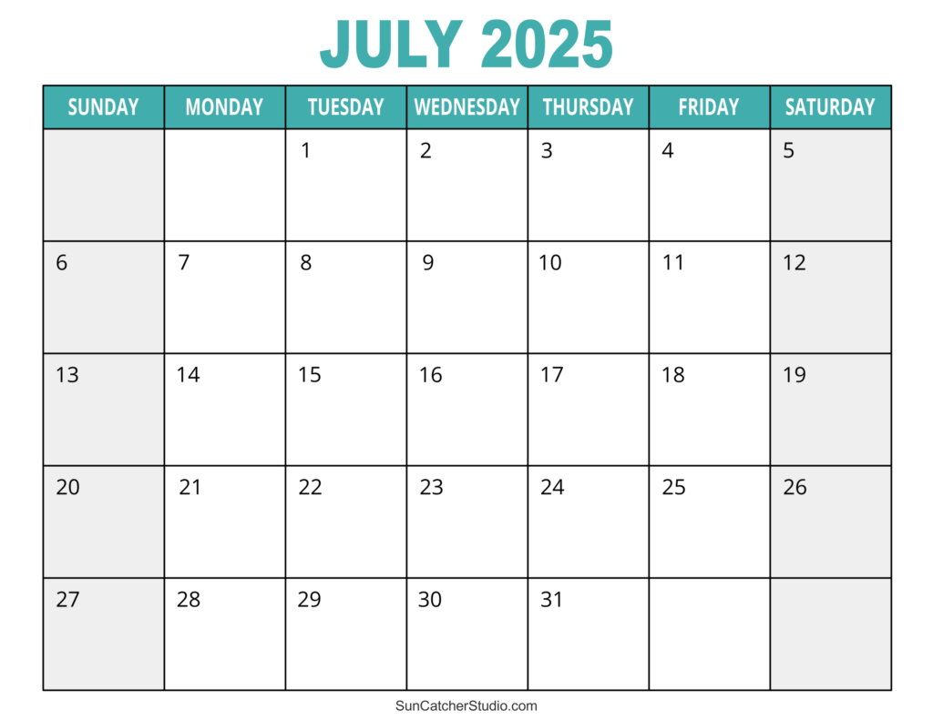 Blank Calendar July 2025 Free Printable for Planning and Organization