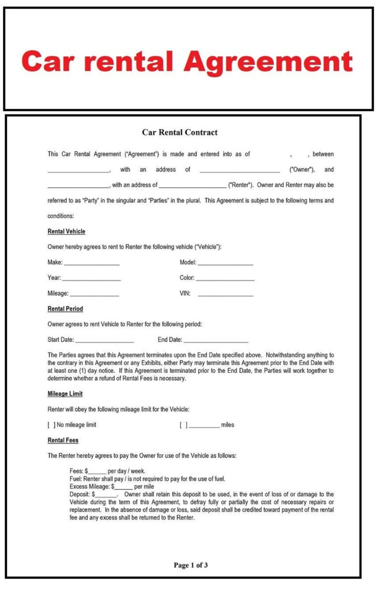 Car Rental Agreement Templates Free Download: A Comprehensive Guide