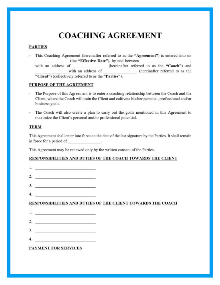 Free Coaching Agreement Templates: A Comprehensive Guide