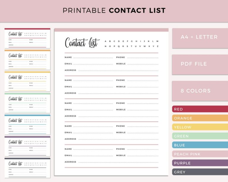 Printable Cute Contact List Template: A Guide to Design, Customization, and Functionality