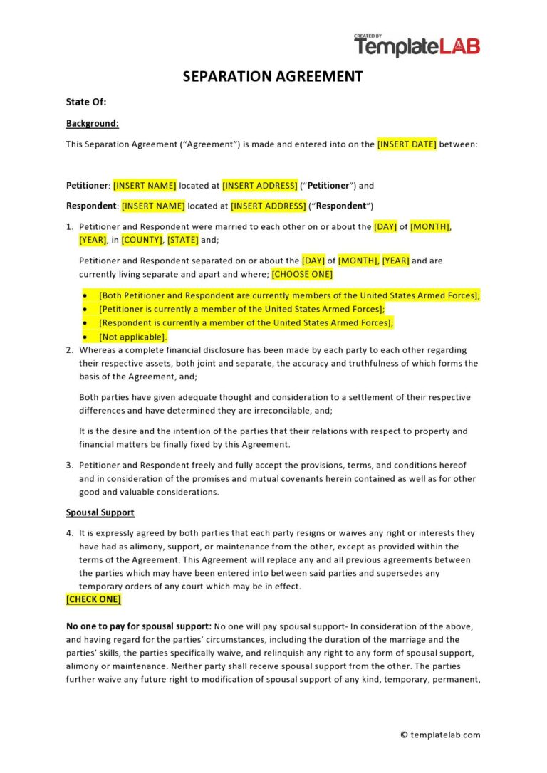 Separation Agreement Templates: A Guide to Protecting Your Rights and Interests