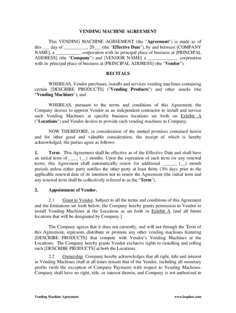 Vending Machine Agreement Templates: A Comprehensive Guide