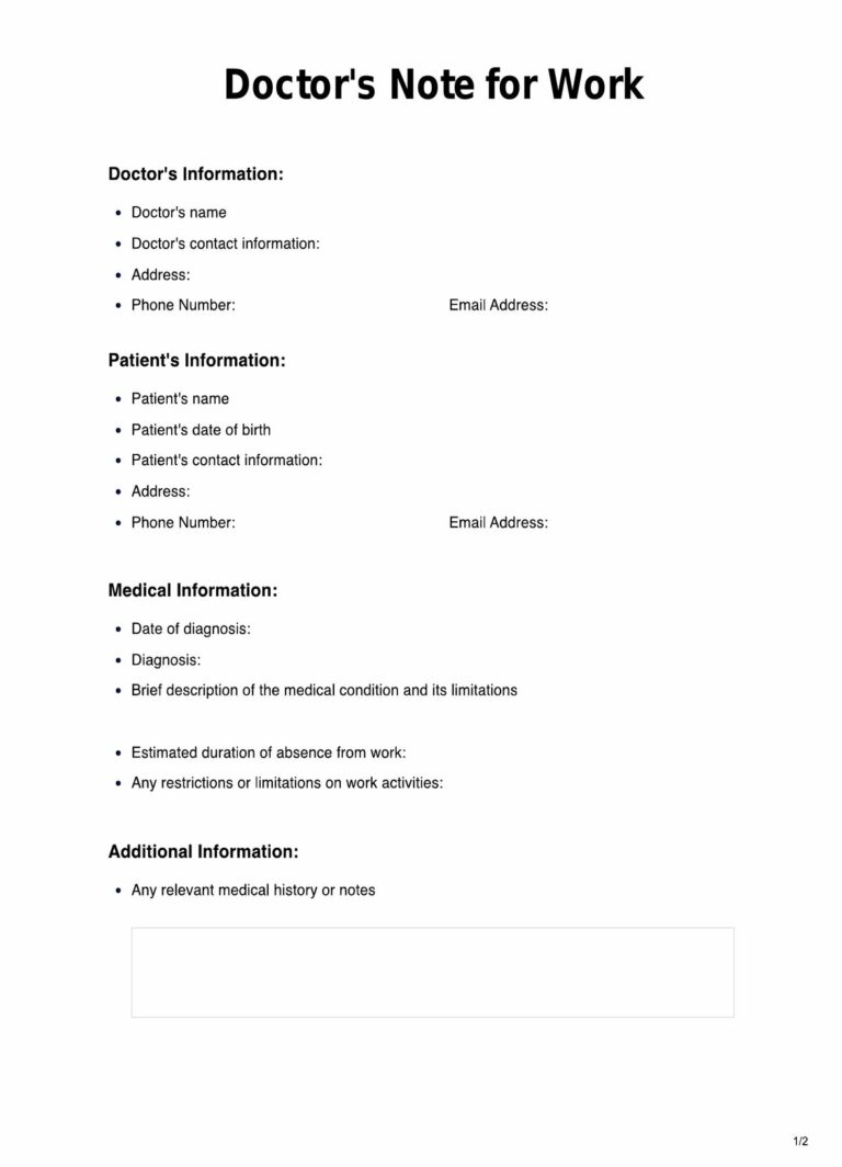 Free Printable Doctor’s Notes For Work: A Guide to Absence Management