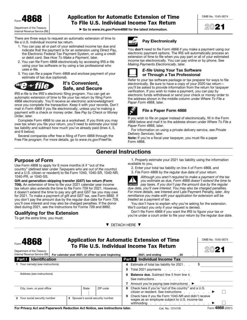 IRS Form 4868 Printable: A Comprehensive Guide for Taxpayers ...