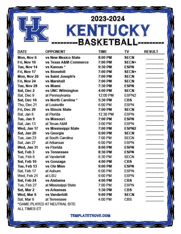 Kentucky Basketball Schedule 2025 Printable: Plan Your Season with Ease