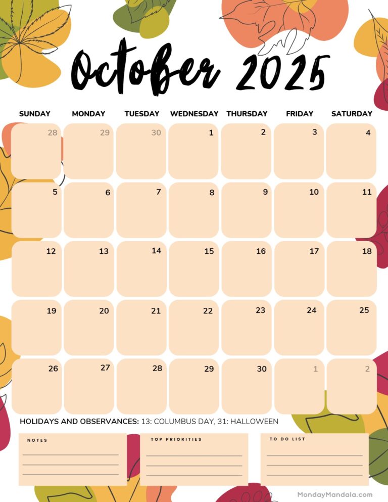 October 2025 Calendar Free Printable: Stay Organized and Embrace the Fall Vibes