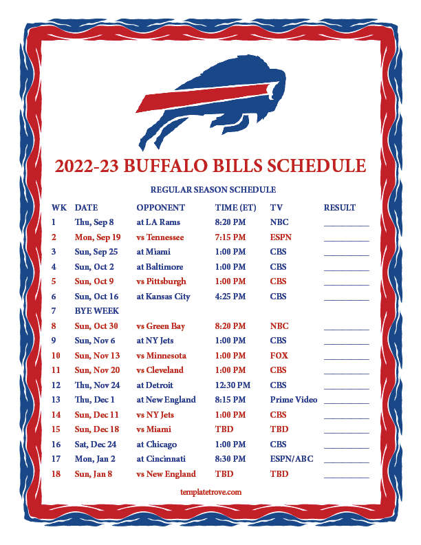 Printable Buffalo Bills Schedule: Your Ultimate Guide to the Season