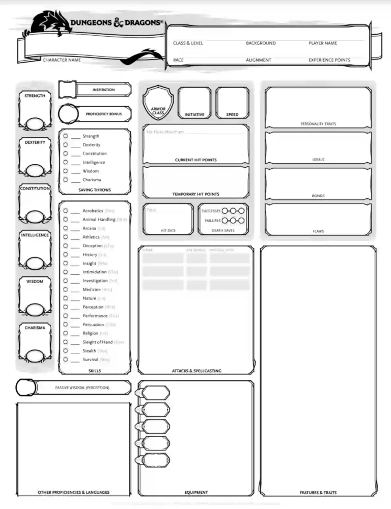 Printable Dungeons And Dragons Character Sheet: A Comprehensive Guide